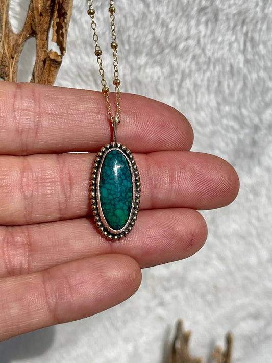Turquoise & Silver Elongated Oval