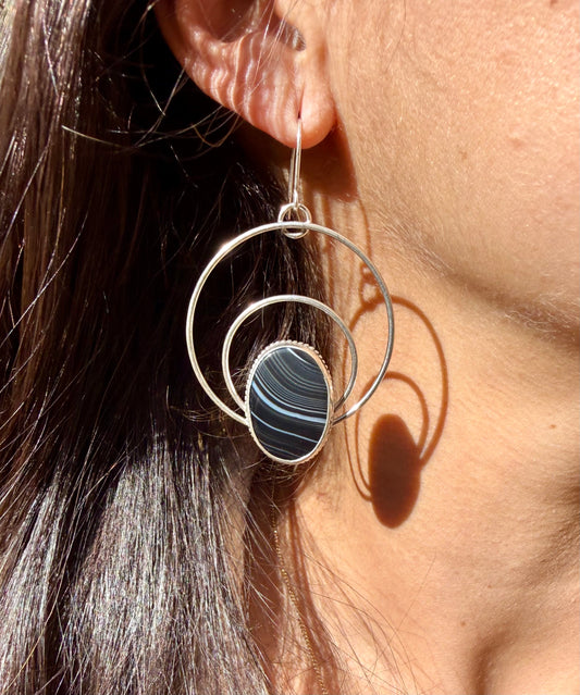 Black & White Onyx Double Hoop Earrings