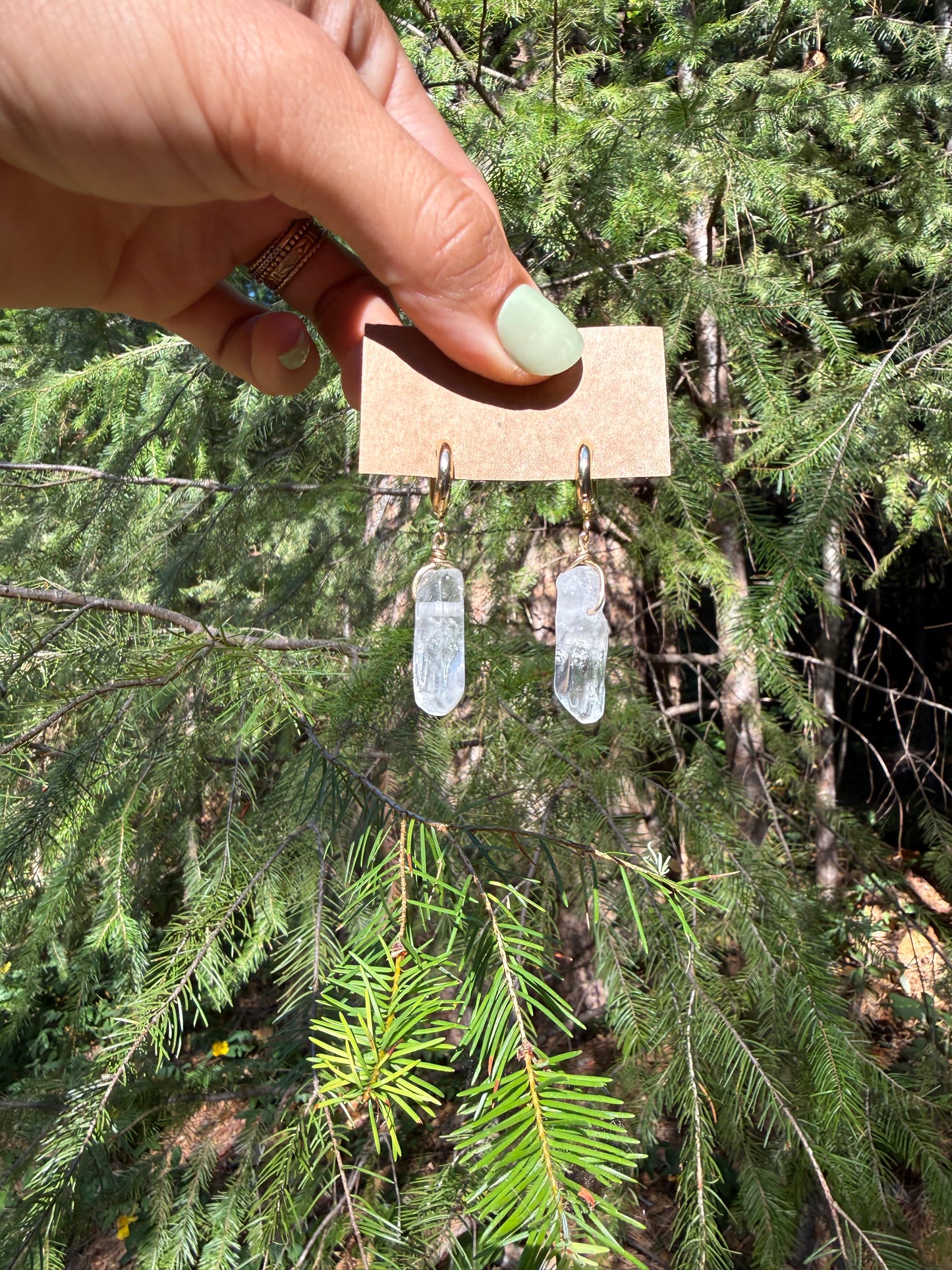 Clear Quartz Huggie Hoop Earrings