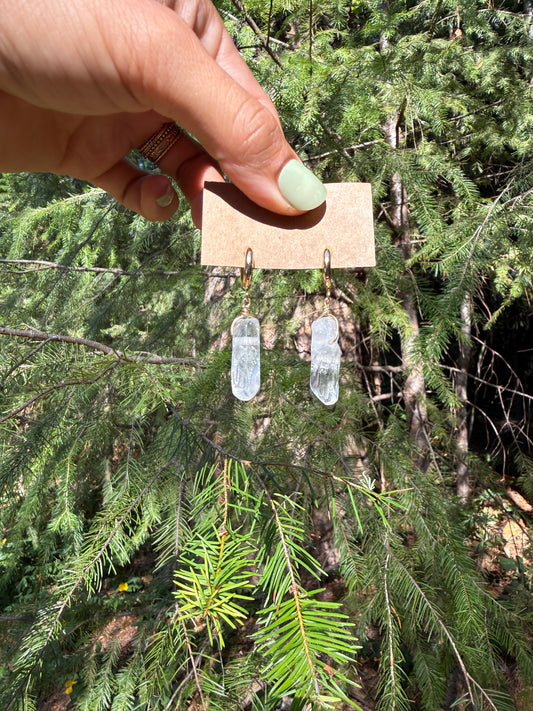 Clear Quartz Huggie Hoop Earrings