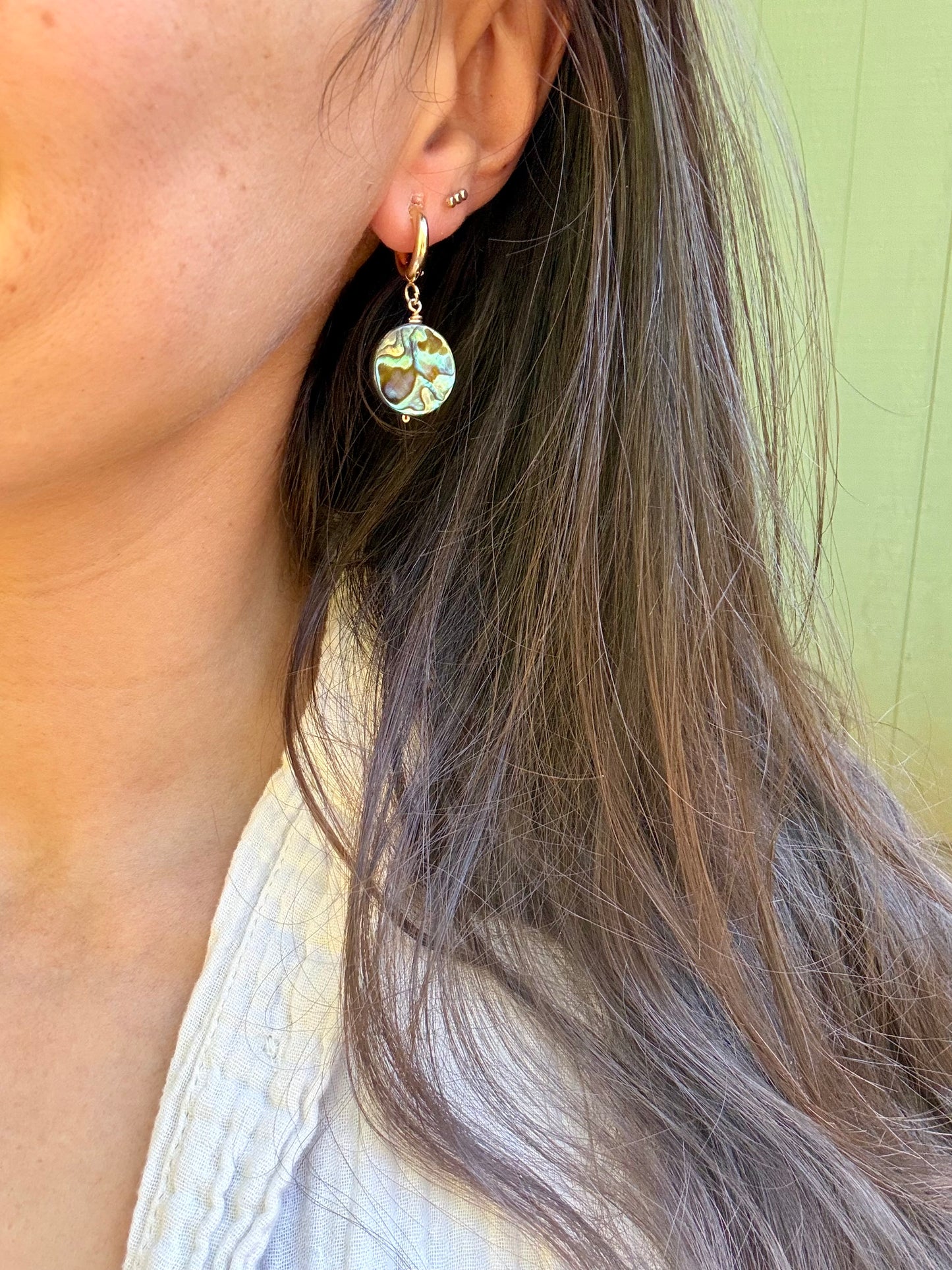Abalone Gold-Filled Huggie Earrings