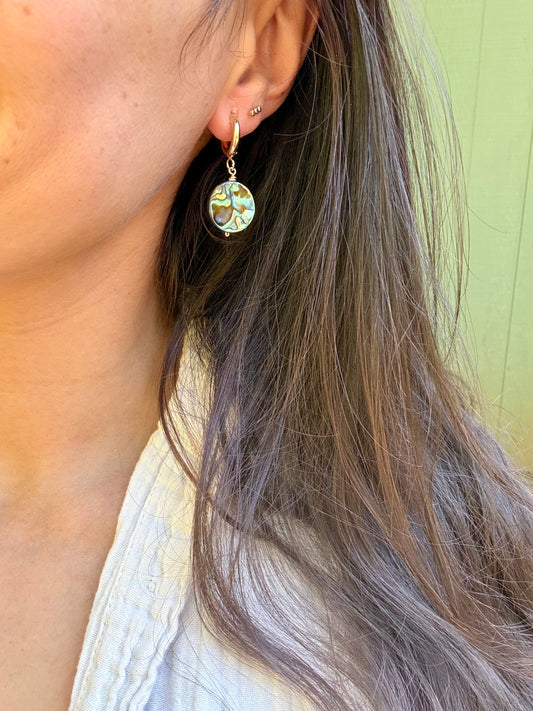 Abalone Gold-Filled Huggie Earrings