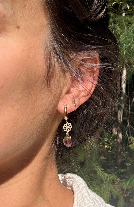 Watermelon Tourmaline Gold-Filled Huggie Earrings