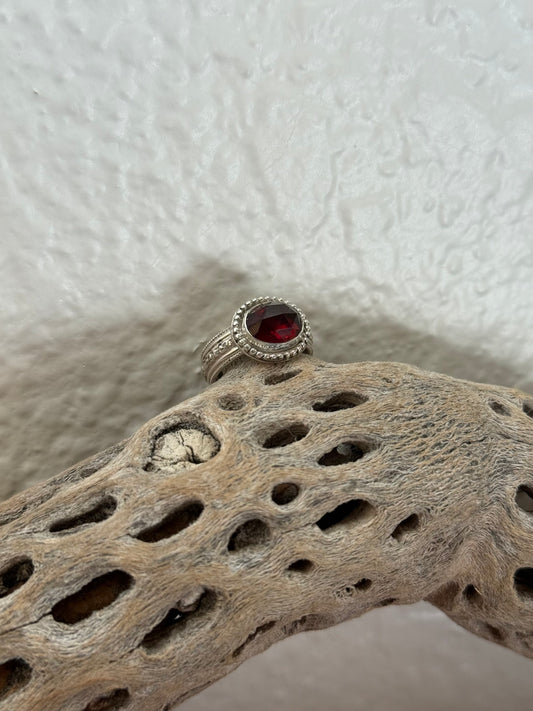 Red Garnet Sterling Silver Ring