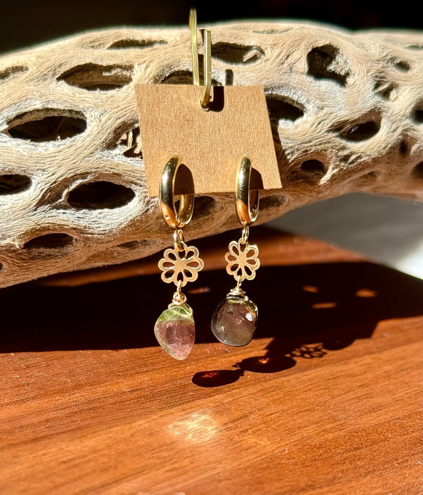 Watermelon Tourmaline Gold-Filled Huggie Earrings