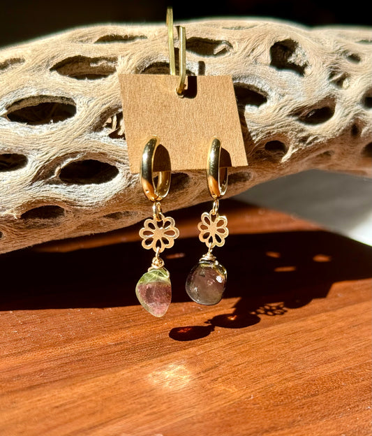 Watermelon Tourmaline Gold-Filled Huggie Earrings