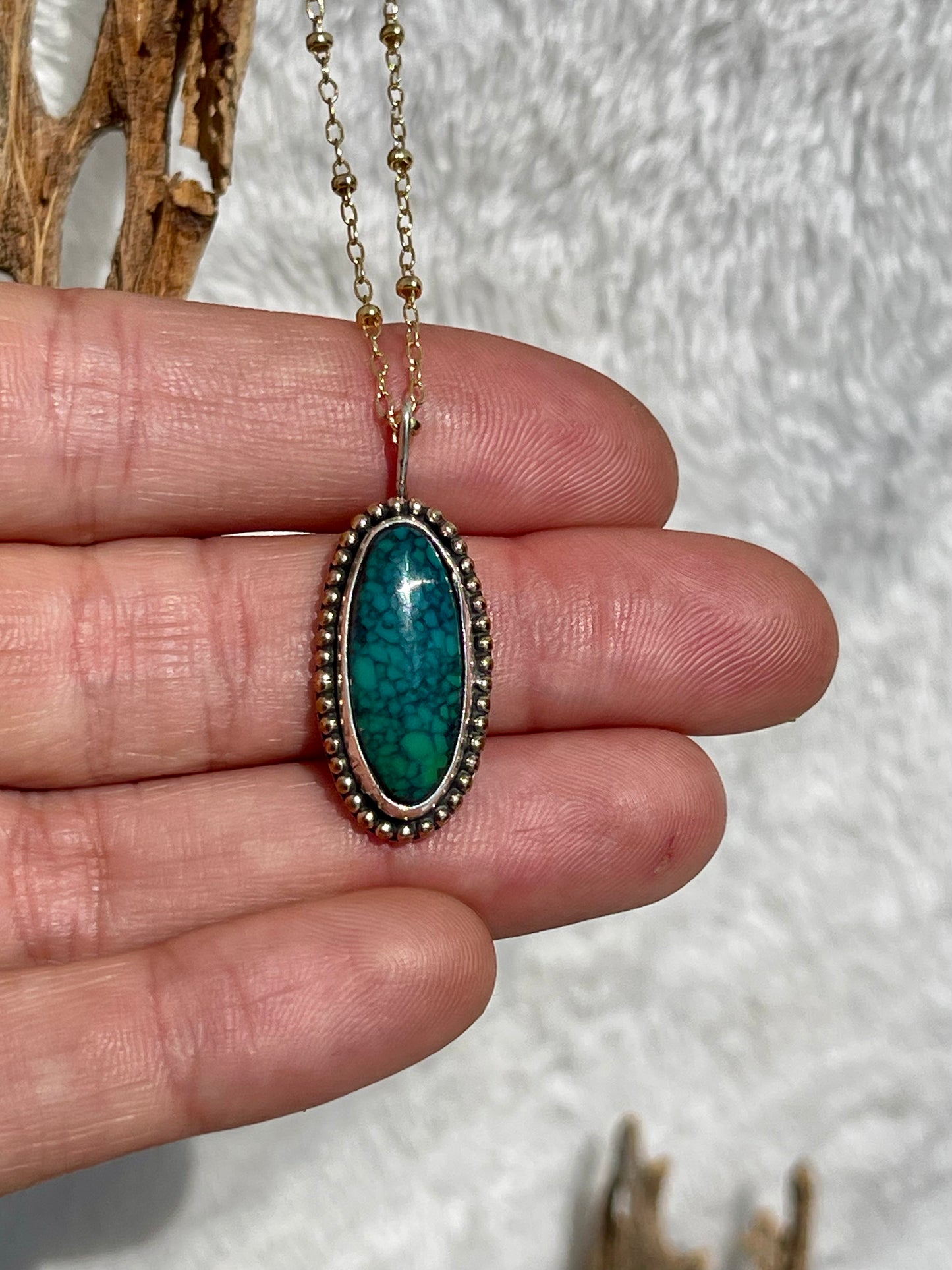 Turquoise & Silver Elongated Oval