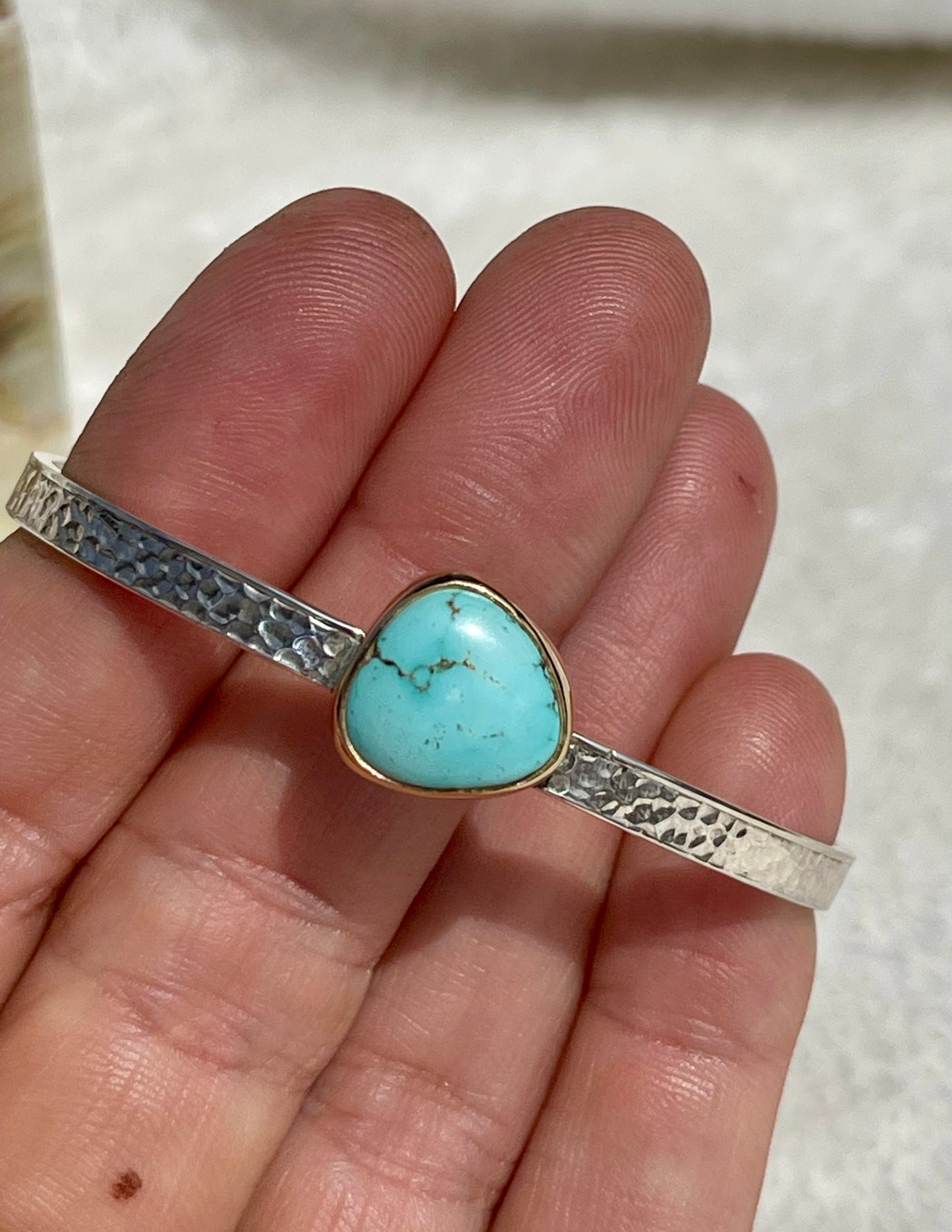 Turquoise set in 14K Gold & Sterling Silver Soft Triangle