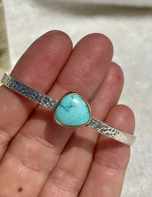 Turquoise set in 14K Gold & Sterling Silver Soft Triangle